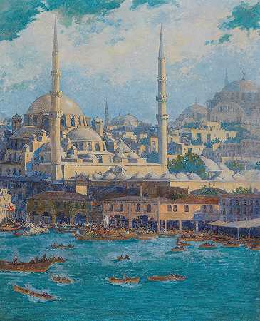 伊斯坦布尔风景`A View of Istanbul by Circle of Max Friedrich Rabes