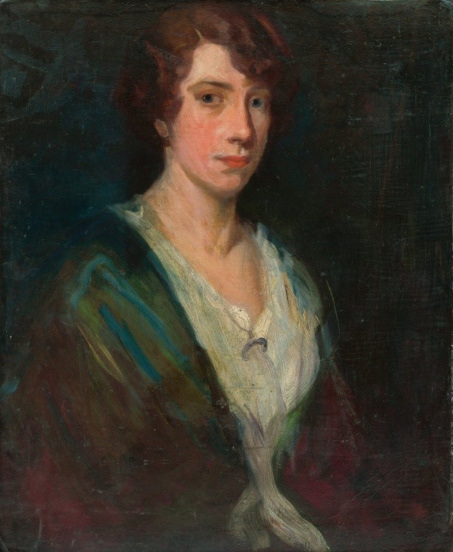 艺术家肖像她女儿一`Portrait of the artists daughter I (1910–1920) by Ľudovít Pitthordt
