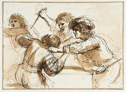 两名男子杀害了阿姆农，另一人逃跑`Two Men Killing Amnon while Another Flees (1727 ~ 1815) by Francesco Bartolozzi