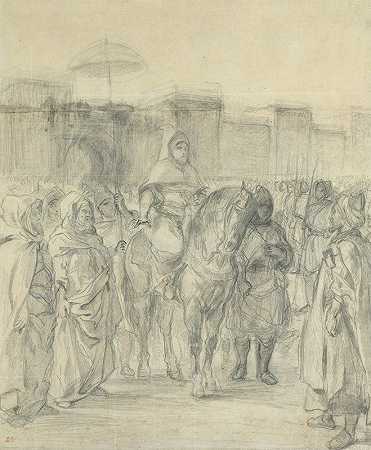 学习摩洛哥苏丹及其随行人员`Study for The Sultan of Morocco and His Entourage (1845) by Eugène Delacroix