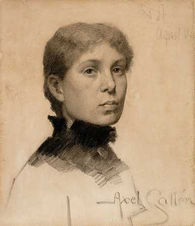 女人的肖像`Portrait of a Woman (1884) by Akseli Gallen-Kallela