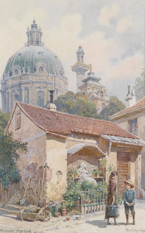 查尔斯教堂后面的雕像`Bildstock hinter der Karlskirche (1912) by Richard Moser