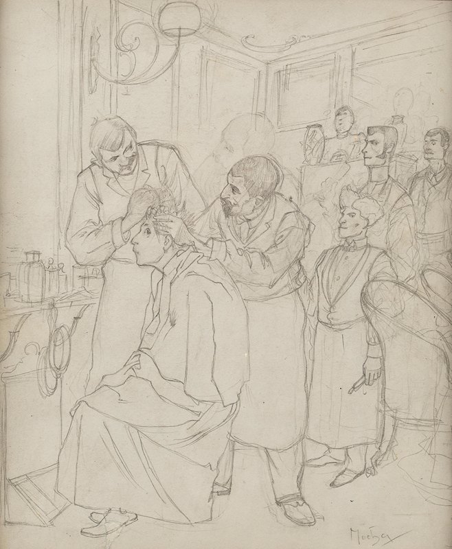 Premier洗发水d的研究阿布沙龙号`Study for Premier Shampooing dAbsalon (1891) by Alphonse Mucha