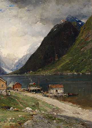 峡湾景观`Fjordlandschaft by Georg Anton Rasmussen