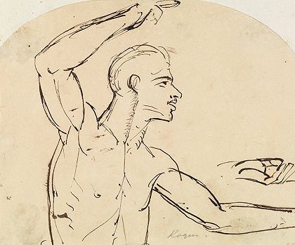 对男性裸体的研究。`Study of a Male Nude. by Benjamin Robert Haydon