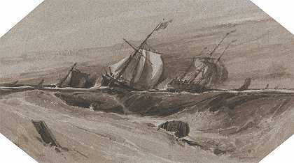 在暴风雨中倾斜的船只`Ships Heeling Over in a Stormy Sea by François Louis Thomas Francia