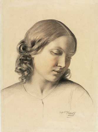 一位年轻女子的肖像，约1854-1858年`Portrait of a Young Woman c. 1854~1858 by Octave Tassaert