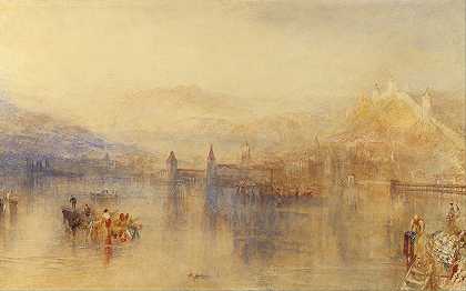 湖边的卢塞恩`Lucerne from the Lake (1800~1851) by Joseph Mallord William Turner