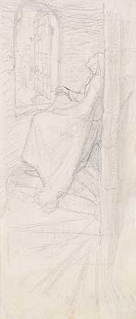 丁尼生s圣阿格尼斯夜-构图`Tennysons St Agnes Eve – Compositional Sketch (1856) by Sir John Everett Millais