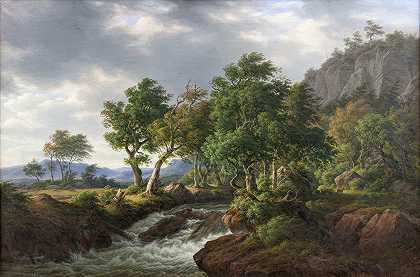 岩石景观。深出血`Klippelandskab. Djupadal i Bleking (1855) by F.C. Kiærskou