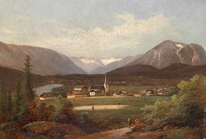 阿尔塔西湖风景`Blick über den Altausseersee (1883) by Ferdinand Lepie