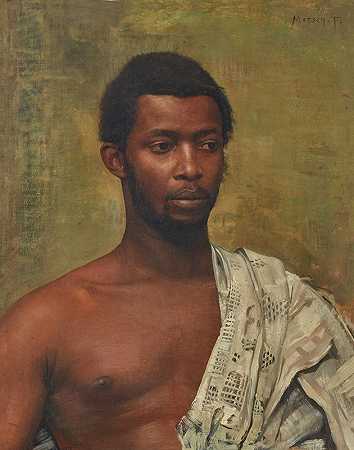 非洲男人的肖像`Portrait of an African Man by Franz von Matsch