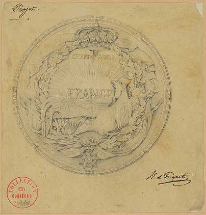 纪念1830年宪章的奖章设计`Design for the Medal to Commemorate the Charter of 1830 (1830) by Henri-Baron de Triqueti