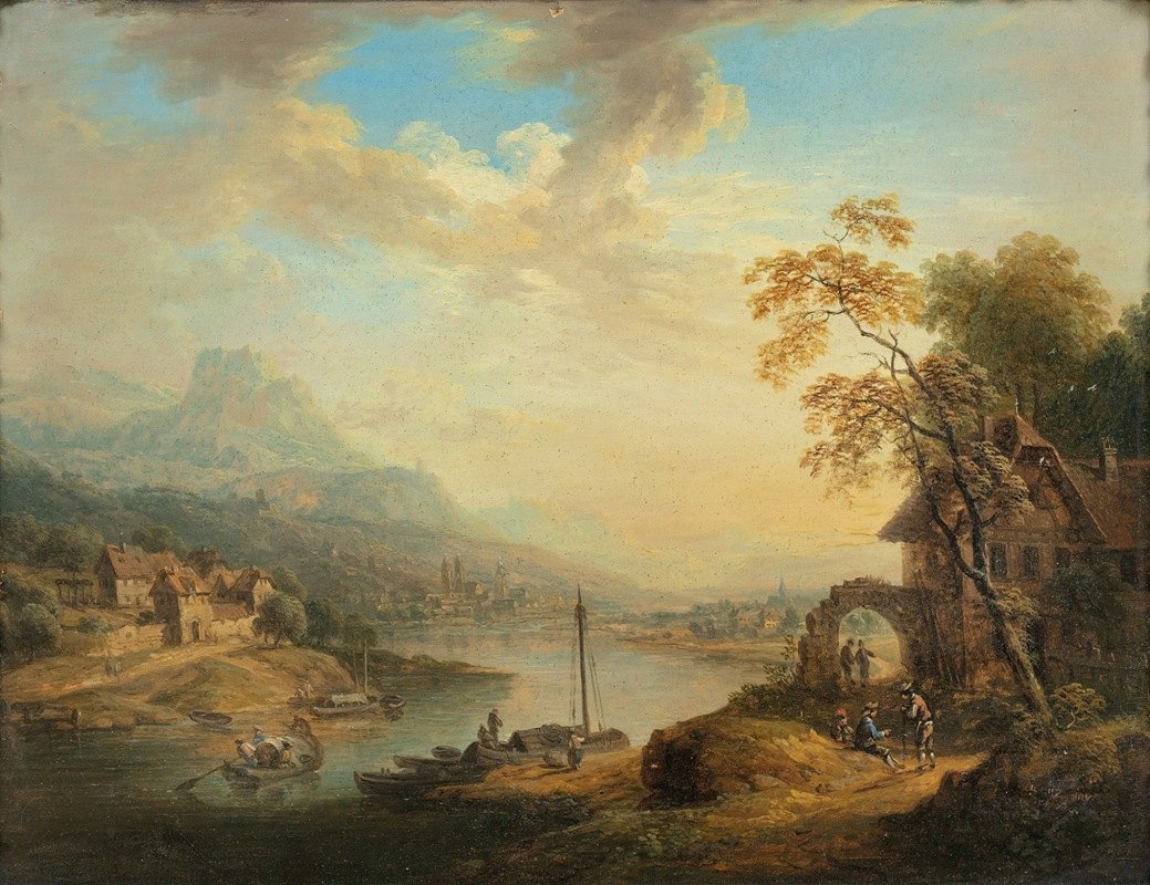 河流景观`River Landscape by Christian Georg Schütz the elder