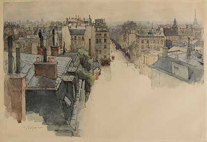 从蒙马特高地看巴黎。`Paris vu des hauteurs de Montmartre. (1867 ~ 1931) by Eugène Béjot