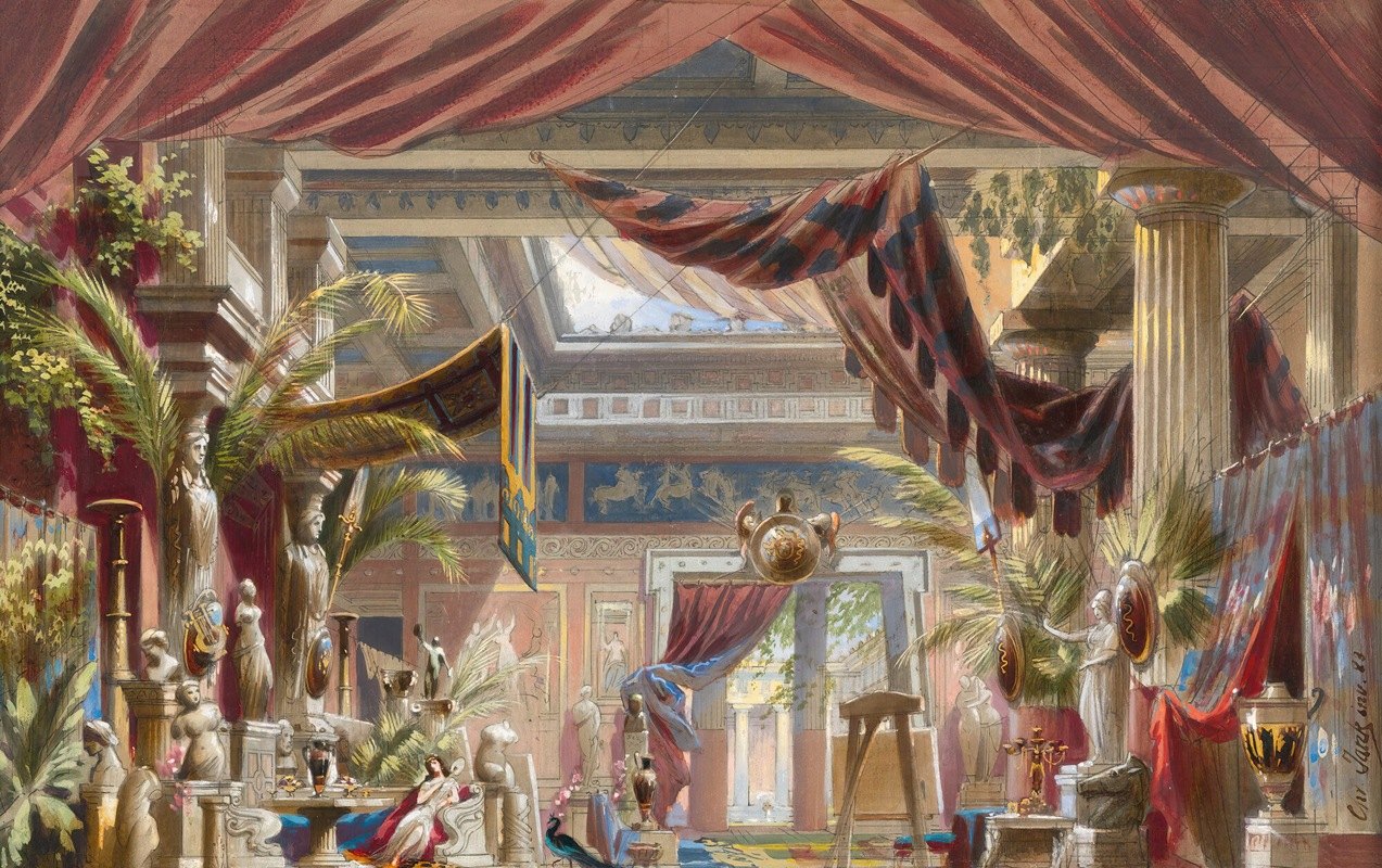 精致的罗马中庭`An elaborate Roman atrium (1883) by Christian Jank
