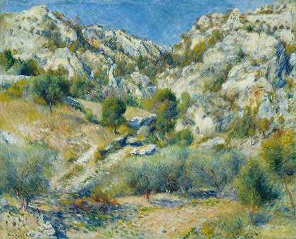 L处的岩石峭壁堆叠`Rocky Crags at LEstaque (1882) by Pierre-Auguste Renoir
