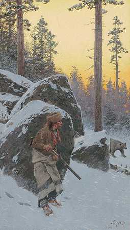 印度猎熊者`The Indian Bear Hunter (1911) by Henry Farny