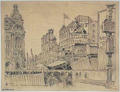 豪斯曼大道的钻孔`Le percement du boulevard Haussmann (1926) by Ferdinand Boberg