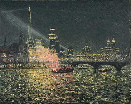 夜猫子1900年巴黎世界博览会`Féérie nocturne; Exposition Universelle Paris 1900 (1900) by Maxime Maufra