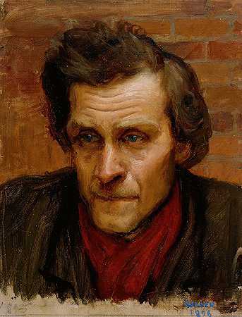 一个男人的头颅，在图内拉河边为绘画而学习`Head of a Man, study for the painting By the River of Tuonela (1902 ~ 1903) by Akseli Gallen-Kallela