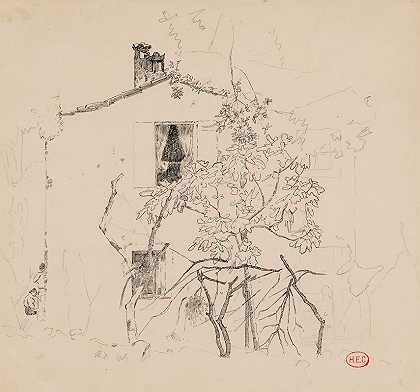 树后的房子`A house behind a tree by Henri-Edmond Cross