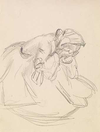 女性——一个心烦意乱的女人的素描，坐着`Female – Sketch of a distraught Woman, seated (1855~60) by Sir John Everett Millais