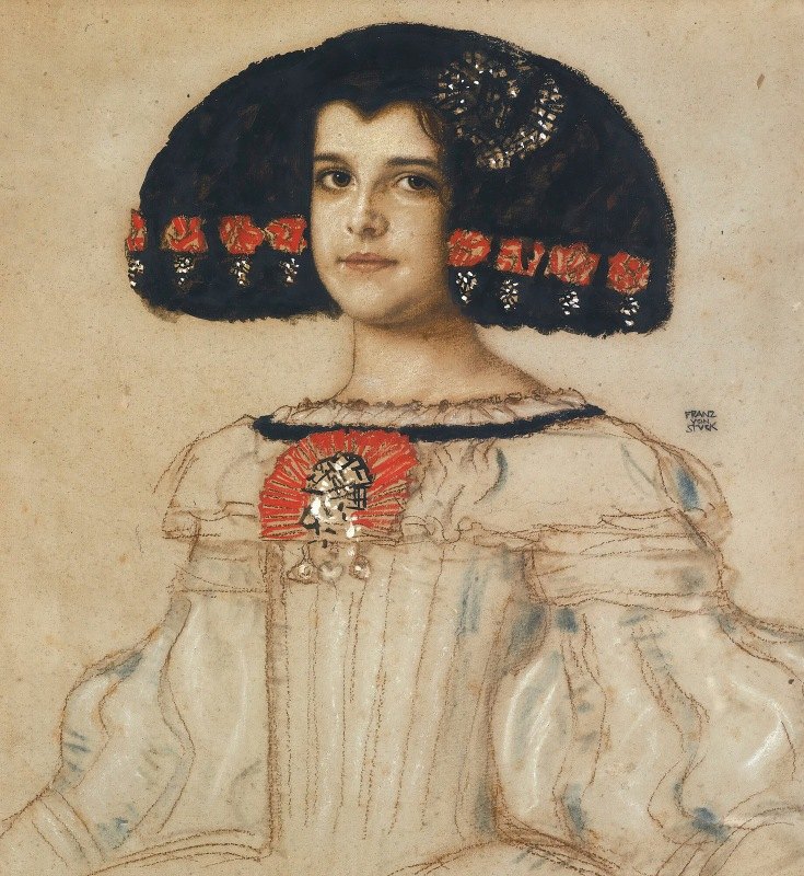 艺术家玛丽她女儿穿着贝拉斯克斯的裙子`Mary, the artists daughter, in velasquez dress by Franz von Stuck