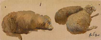 休息的三只羊`Three Sheep at Rest by Sir Edwin Henry Landseer