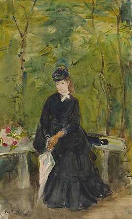 艺术家她姐姐埃德玛坐在公园里`The Artists Sister Edma Seated In A Park (1864) by Berthe Morisot