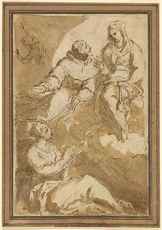 圣方济各代表一位女圣人向圣母求情`St. Francis Interceding with the Virgin on behalf of a Female Saint (1665–1670) by Juan Martín Cabezalero