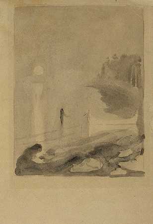 系在码头上的船`A Boat Tied to a Pier (1892) by Edvard Munch