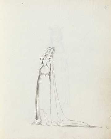 西顿夫人站着，双臂举着面纱`Mrs. Siddons full length profile standing with arms over her head holding a veil (1783) by John Flaxman