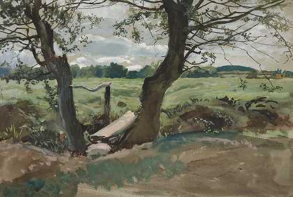 对两棵树和一块地的研究`Study of two trees and a field by Edwin Austin Abbey
