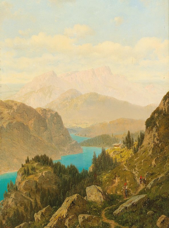 科尼格西和昂特斯堡景观`View of the Königssee and the Untersberg by Josef von Schlögl