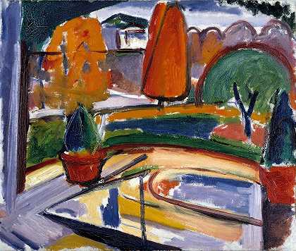 纽曼池塘景观s码`Landscape with Pond–Newmans Yard (ca. 1915~1932) by Carl Newman