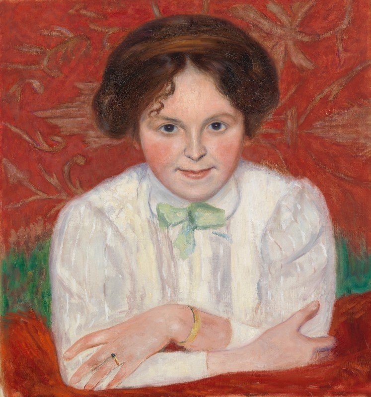 英格·辛伯格肖像`Portrait Of Inge Simberg (1908) by Hugo Simberg