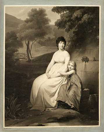 据说是塔林夫人和她女儿在公园里的肖像`Portrait said to be of Mrs Tallien and her daughter in a park by Louis Léopold Boilly