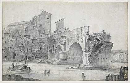 从东方看罗马罗托桥`View of the Ponte Rotto in Rome, Seen from the East (c. 1636 ~ c. 1644) by Jan Asselijn