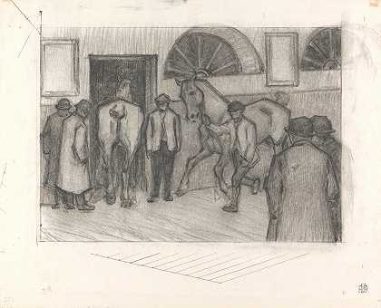 马市`The Horse Mart (ca. 1917) by Robert Polhill Bevan