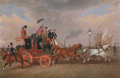 泰恩河畔纽卡斯尔的最后一班邮车`The Last of the Mail Coaches at Newcastle upon Tyne (1848) by James Pollard