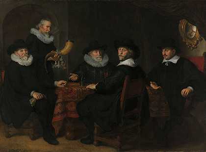 阿克布斯家族的四位州长公民卫队，阿姆斯特丹，1642年`Four Governors of the Arquebusiers Civic Guard, Amsterdam, 1642 (1642) by Govert Flinck