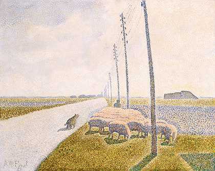 通往Nieuport的路`The Road to Nieuport (1888) by Alfred William Finch