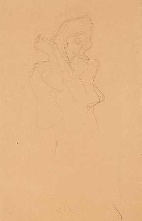 右边穿着的身材（右边穿着的身材）`Bekleidete Figur nach rechts (Dressed Figure to the Right) by Gustav Klimt