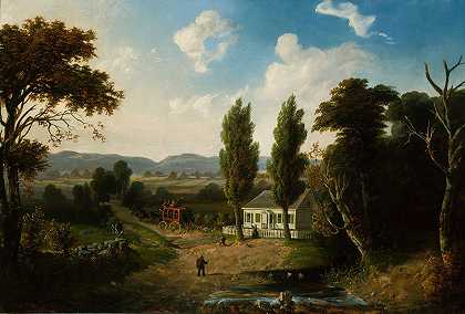 带有公共马车的景观`Landscape with Stagecoach (1856) by Henry Boese