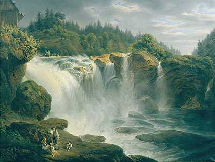 特劳恩瀑布在格蒙登附近`Der Traunfall bei Gmunden (1821) by Johann Nepomuk Schödlberger
