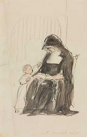 修女给孩子读书`Nun Reading to a Child (1835) by Sir David Wilkie