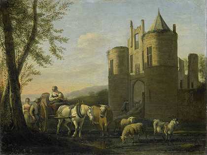 埃格蒙德城堡的大门`The Main Gate to Egmond Castle (1670 ~ 1698) by Gerrit Berckheyde
