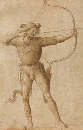 弓箭手拉弓`Archer Drawing a Bow (c. 1505) by Follower of Pietro Perugino