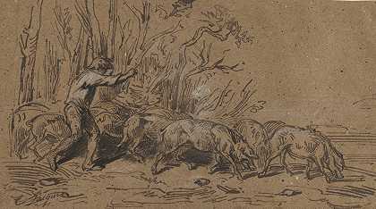 松露采集者`The Truffle Gatherers (c. 1849) by Charles Emile Jacque